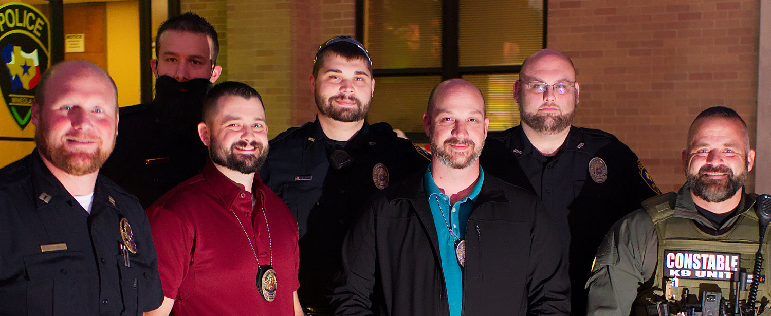 Left to right are Captain Dusty Cook, Sgt. Kevin Atkinson, Investigator Josh O’Grady, Officer Tucker George, Investigator Scott Gallimore, Investigator Tommy Carden, and Constable Smith.